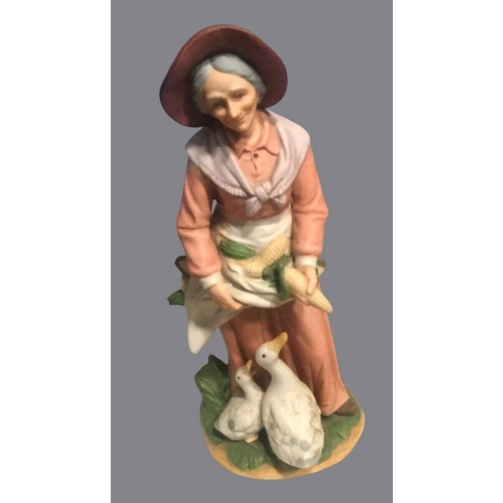 HOMCO Ceramic Figurine Of Woman With Corn & Ducks 1477